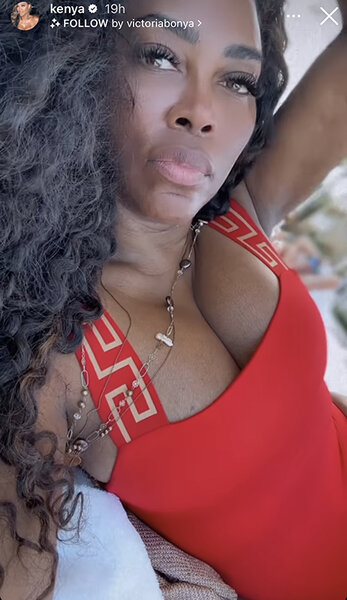 Kenya Moore Wears Red Versace Bathing Suit on Instagram The