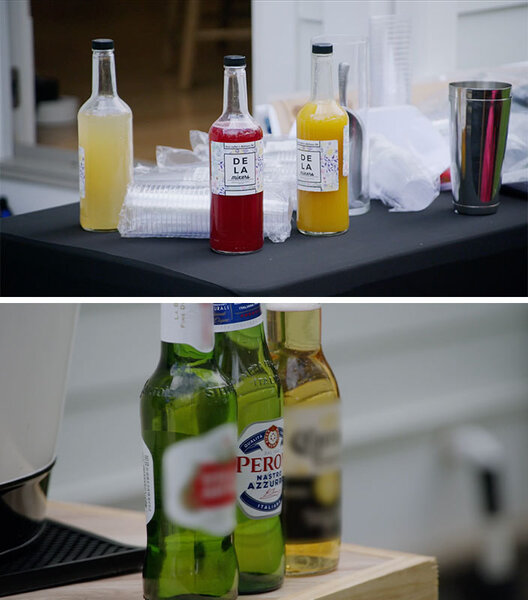 A split of Ashley Darby's housewarming drink mixers and beers.