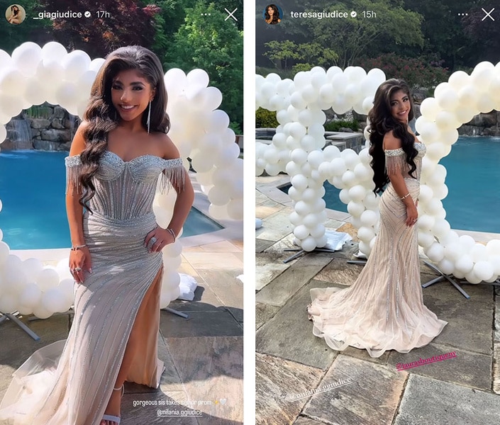 A series of Milania Giudice in her backyard in a gown for her prom.