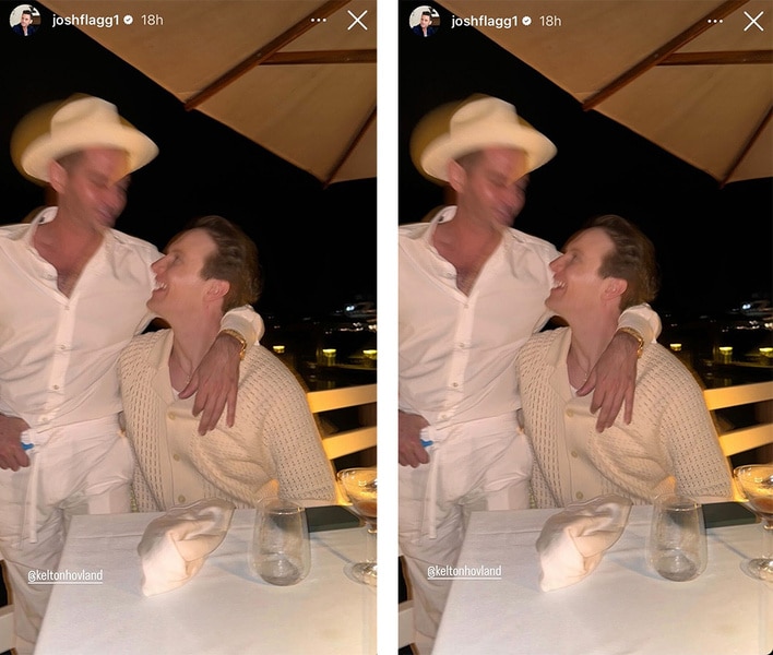 Josh Flagg of Million Dollar Listing Los Angeles matches white outfits with a man on his Instagram story.