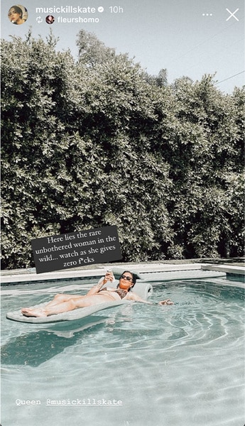 Katie Maloney of Vanderpump Rules lounges in a pool on her Instagram story.