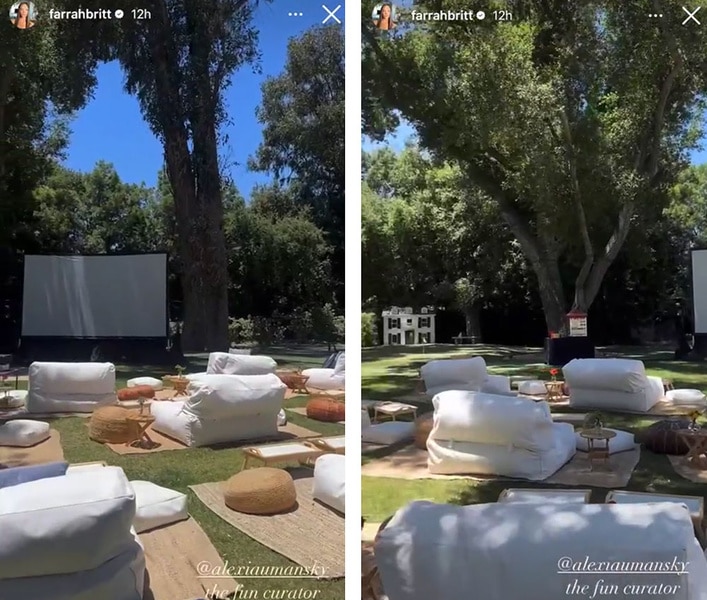 A series of Kyle Richards' backyard, decorated for a party.