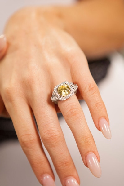 A detail shot of Gretchen Rossi's engagement ring.