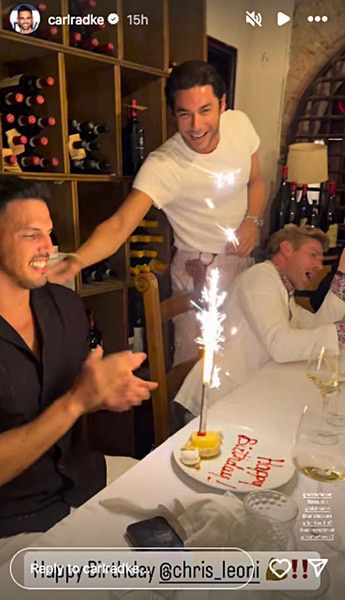 Chris Leoni and Andrea Denver celebrating Chris's birthday while in Italy