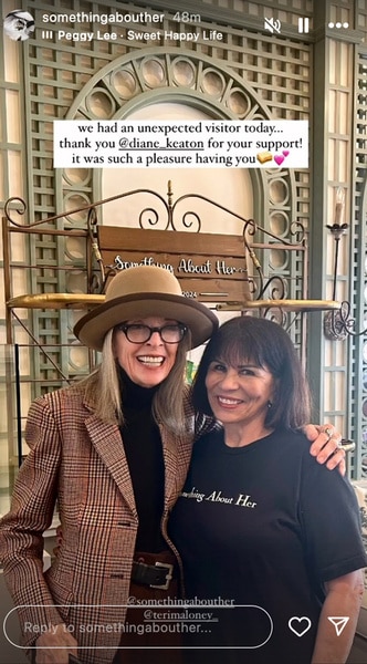 Terry Maloney and Diane Keaton standing together at the restaurant Something About Her