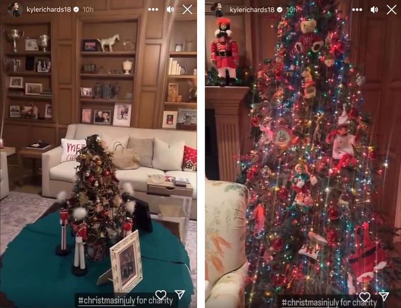 A split of Kathy Hilton's Christmas in July decor.