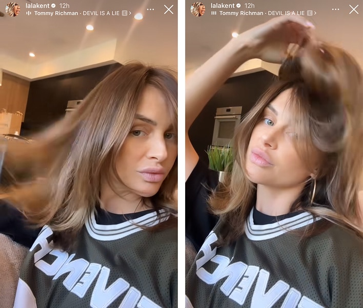 A split of Lala Kent flipping and tousling her hair.