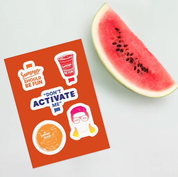 Summer House themed stickers and a piece of watermelon