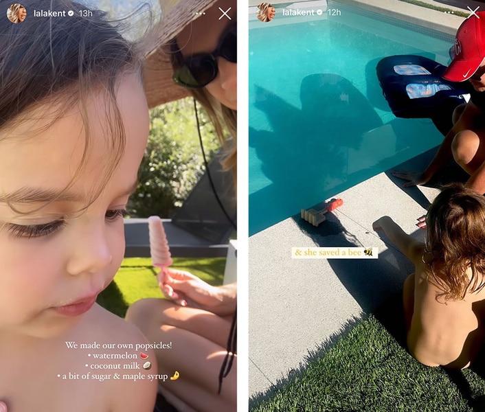 Lala Kent and her daughter Ocean Emmett at their pool
