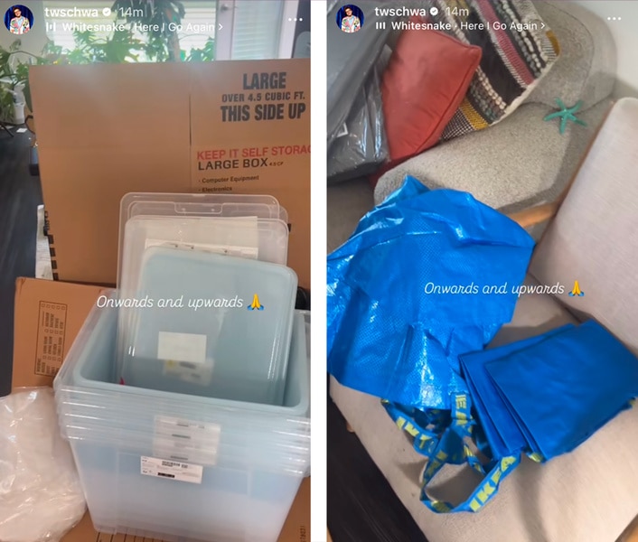 Tom Schwartz posts boxes and bags used for his move to his social media account