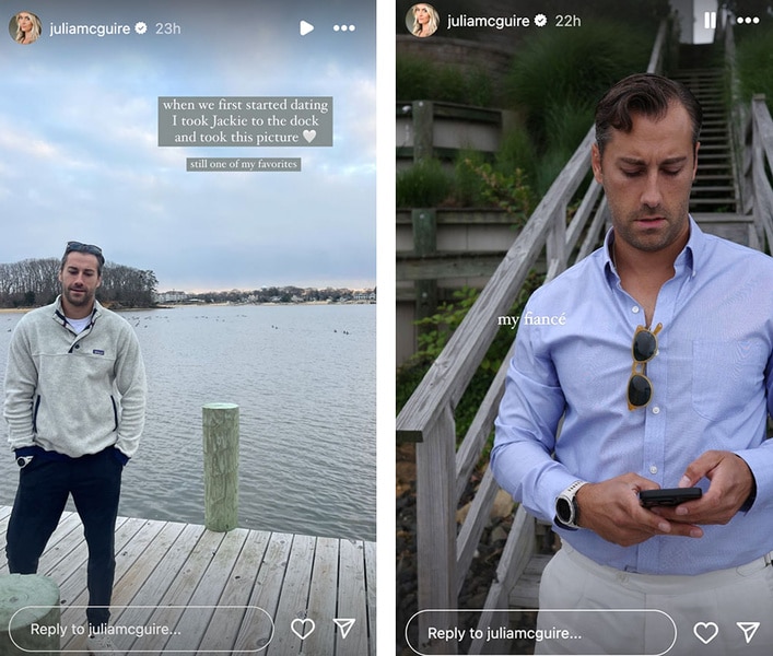 A series of images of Julia McGuire's fiance standing on a dock.