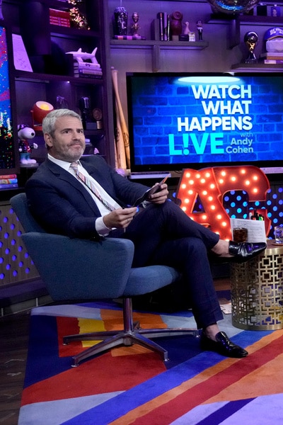 Andy Cohen sitting at Watch What Happens Live in New York City