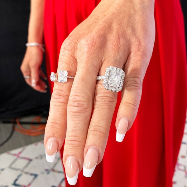 A close up of Jennifer Pedranti's engagement ring.