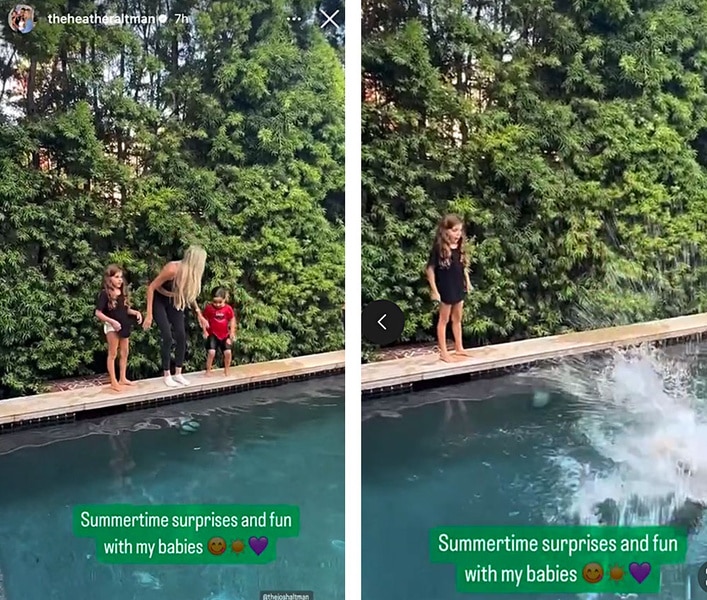 Heather Altman having fun with her children in their pool