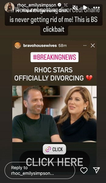 Emily Simpson dispels rumors that her and Shane Simpson are divorcing.