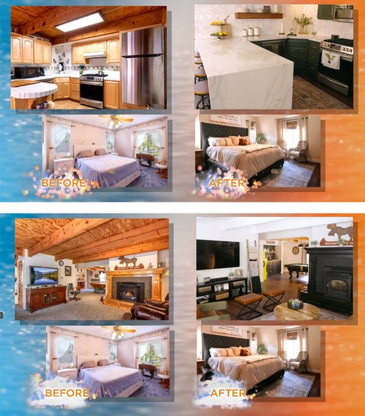 Before and afters of the renovations in Tamra Judge's Big Bear, California home.