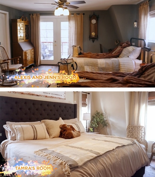 A split of TAmra's bedroom and a guest room in her Big Bear, California home.