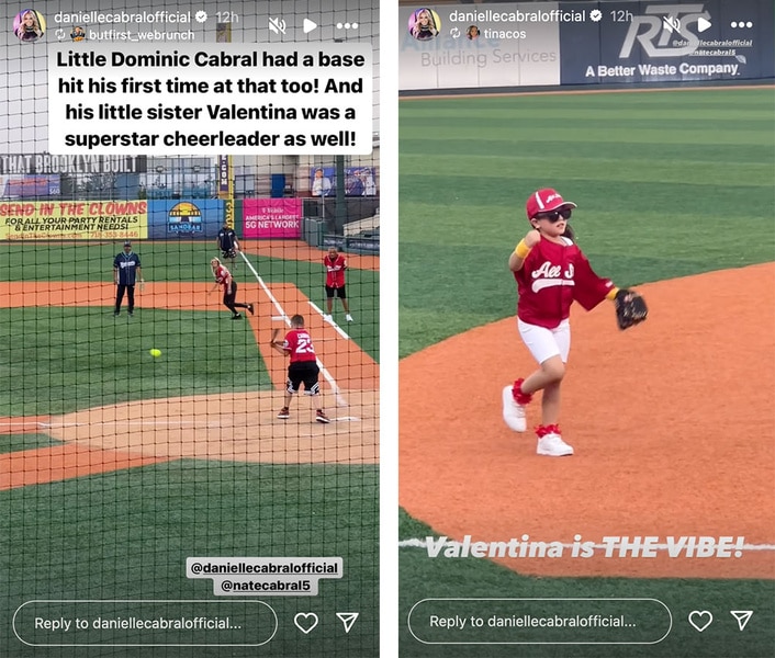 A split of Danielle Cabral's kids playing softball.