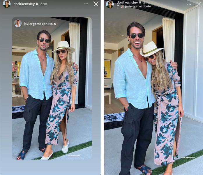 A split of Dorit Kemsley posing with Javier Gomez.