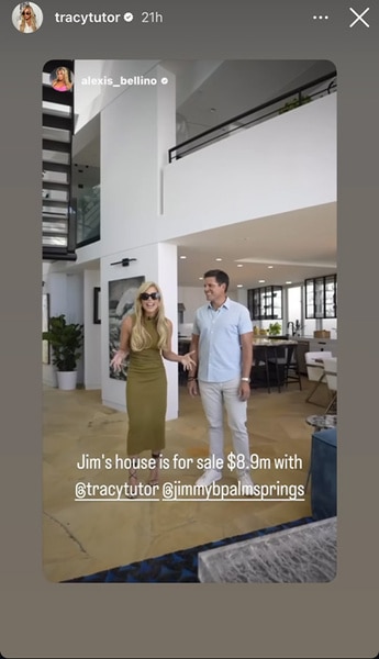 Tracy Tutor of Million Dollar Listing LA and Andy Stavros stand in a large house on Tracy's Instagram story.