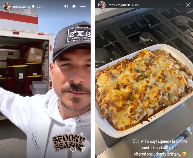 A split of Jax Taylor unpacking a truck and foot on a stovetop.