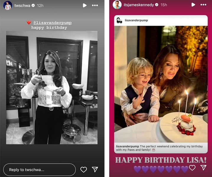 A split of Lisa Vanderpump's birthday wishes from Tom Schwartz and James Kennedy.