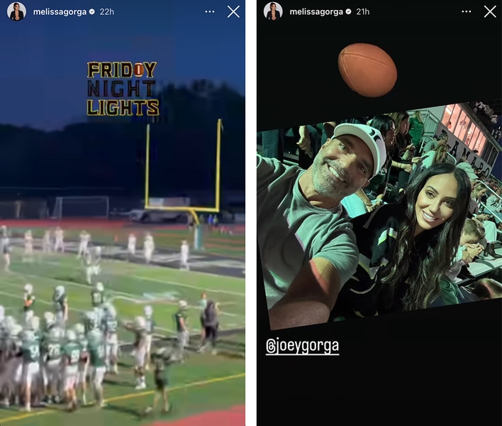 A split of Melissa Gorga and Joe Gorga at a football game.