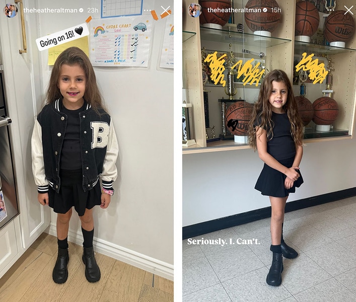 A series of Josh and Heather Altman's daughter, Lexi Altman, standing in the kitchen before school.