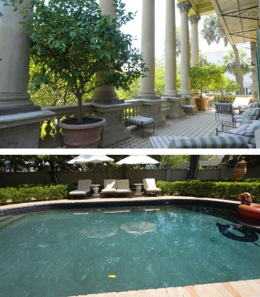 Split image of Whitney Sudler Smith's veranda and pool