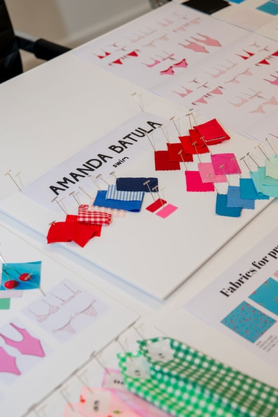 Designs and fabric samples for Amanda Batula's new swim line