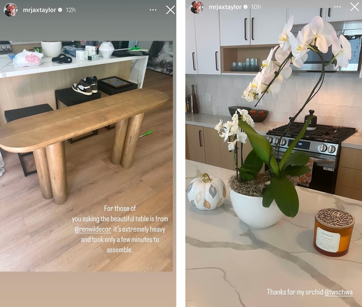 Jax Taylor posts a new plant from Tom Schwartz and a new table to his Instagram Story.