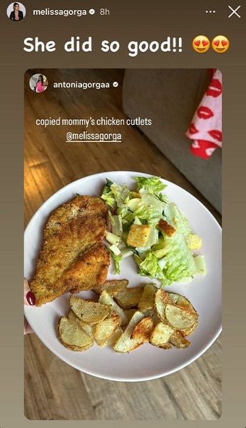 Melissa Gorga posts her daughter Antonia's cooking on her Instagram story.