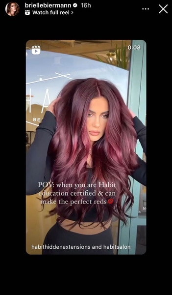 Brielle Biermann playing with her newly done hair