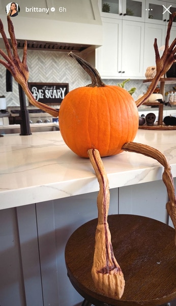 Brittany Cartwright's kitchen counter with a Halloween pumpkin on it.