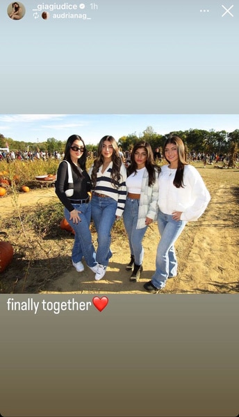 Gia Giudice, Milania Giudice, Audriana Giudice, and Gabriella Giudice standing outside at a pumpkin patch.