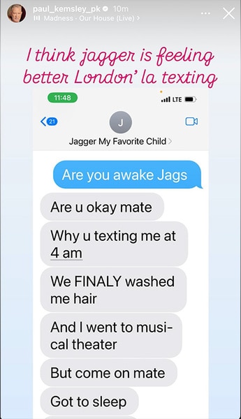 Paul Kemsley of The Real Housewives of Beverly Hills posts text excerpts from his conversation with Jagger Kemsley.