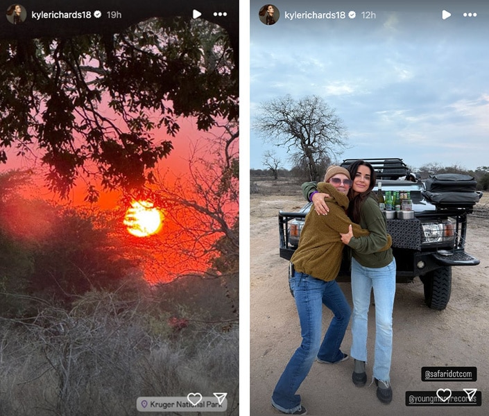 A series of images of Kyle Richards on a safari in South Africa.