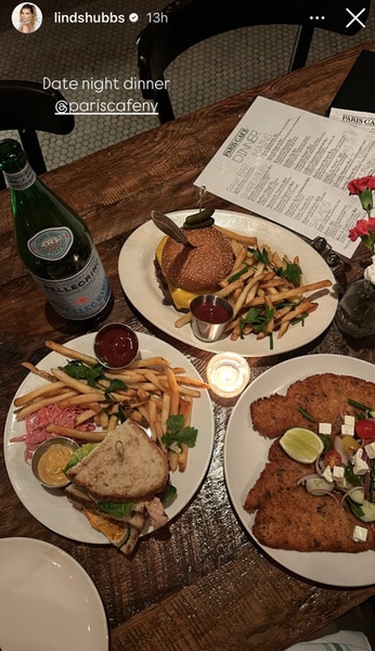 A tablescape of Lindsay Hubbard's dinner while on her date night.