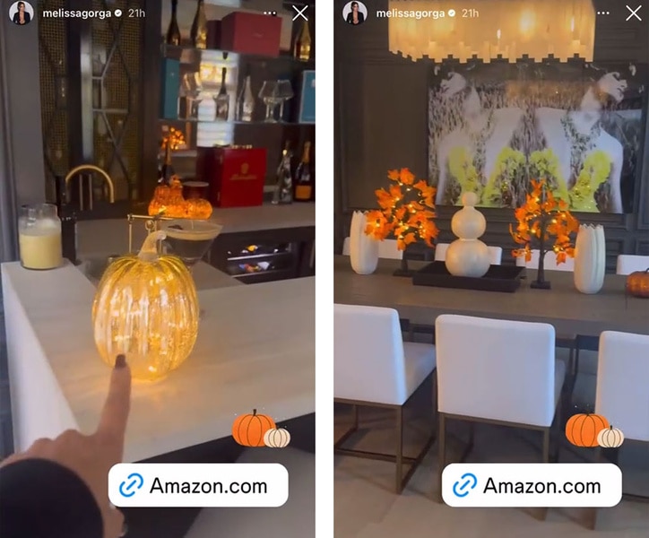 A split of Melissa Gorga's Halloween decor.