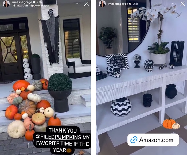 A split of Melissa Gorga's Halloween decor.