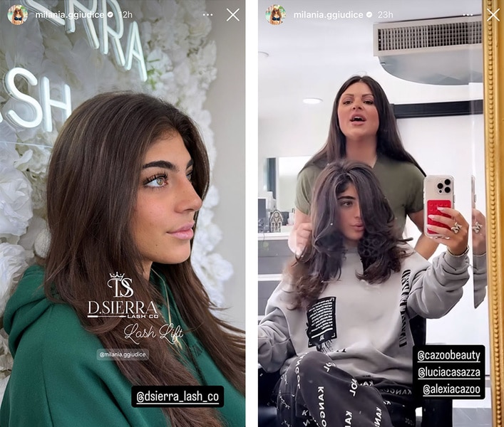 A series of Milania Giudice getting her hair done