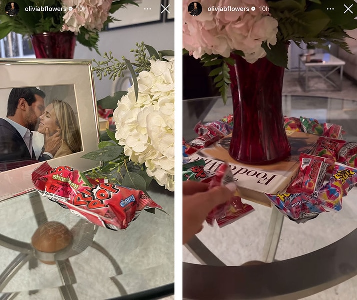 Olivia posts photos of her engagement treats to Instagram Stories.