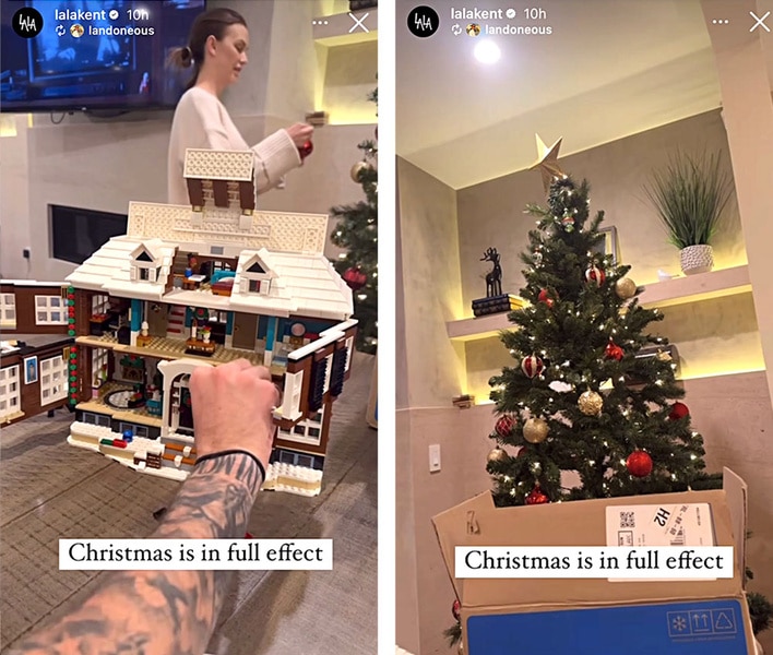 A series of christmas decorations at Lala Kent's home