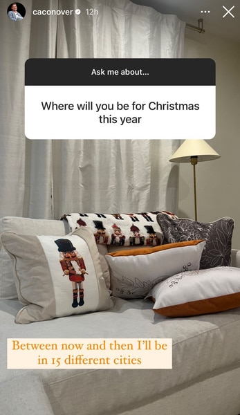 Christmas throw pillows on Craig Conover's couch.