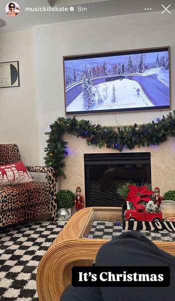 Katie Maloney shows off her garland and christmas decorations on her mantel on her instagram story