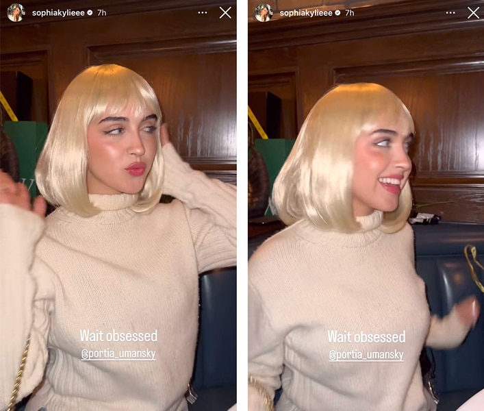 Portia Umansky wearing a blonde wig for Halloween