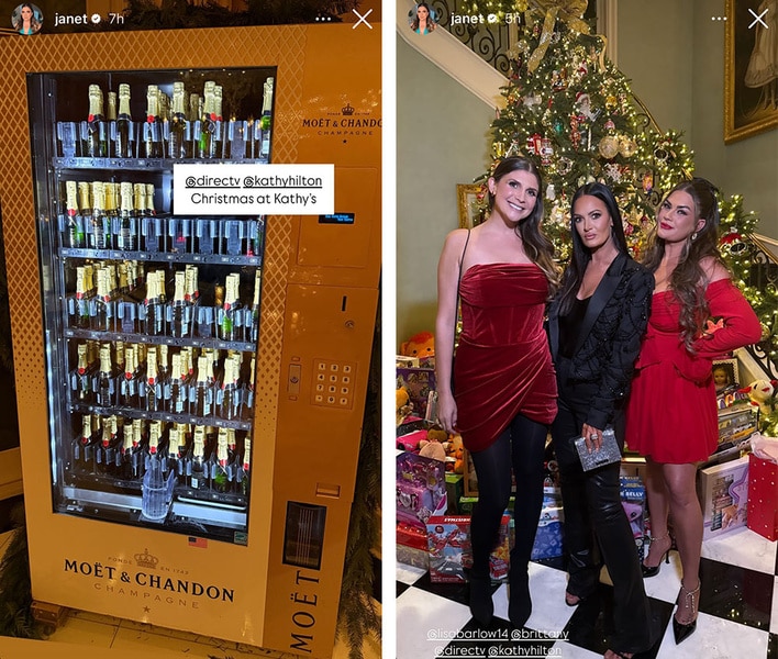 A split of Janet Caperna, Lisa Barlow, and Brittany Cartwright and a champagne vending machine.