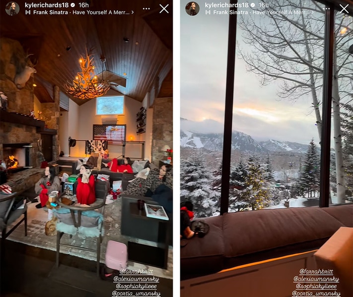 A split of the interior and view from Kyle Richards' Aspen home on Christmas.