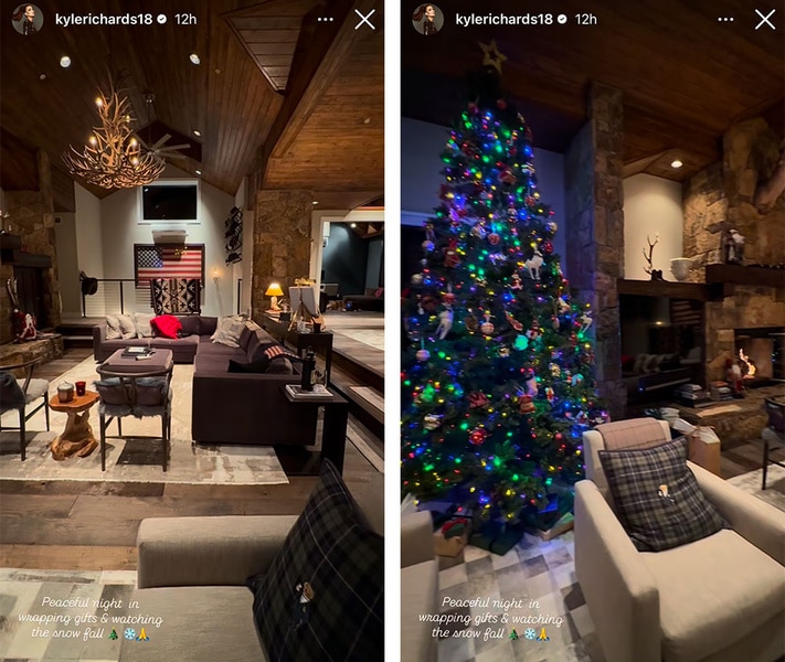 A split of Kyle Richards' Aspen home on Christmas.