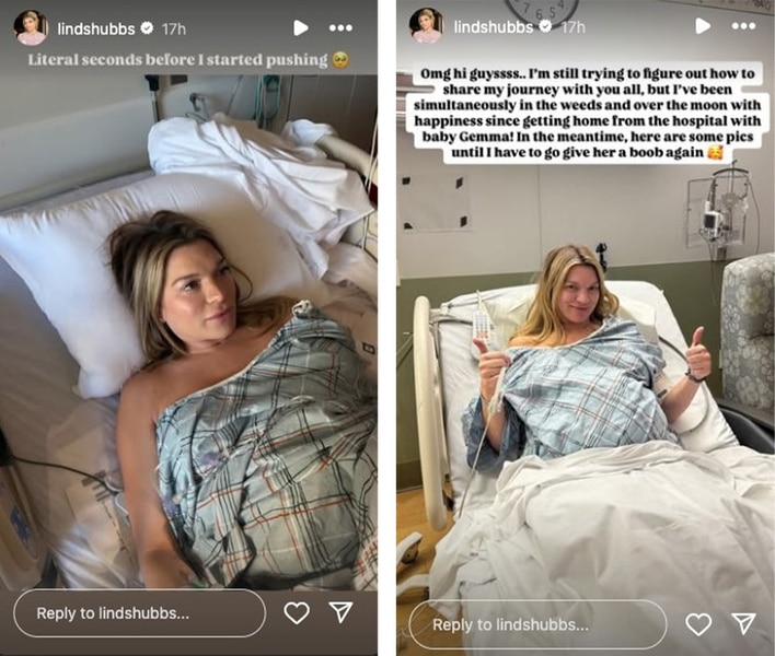 Lindsay Hubbard posts photos of her in labor on her Instagram story.